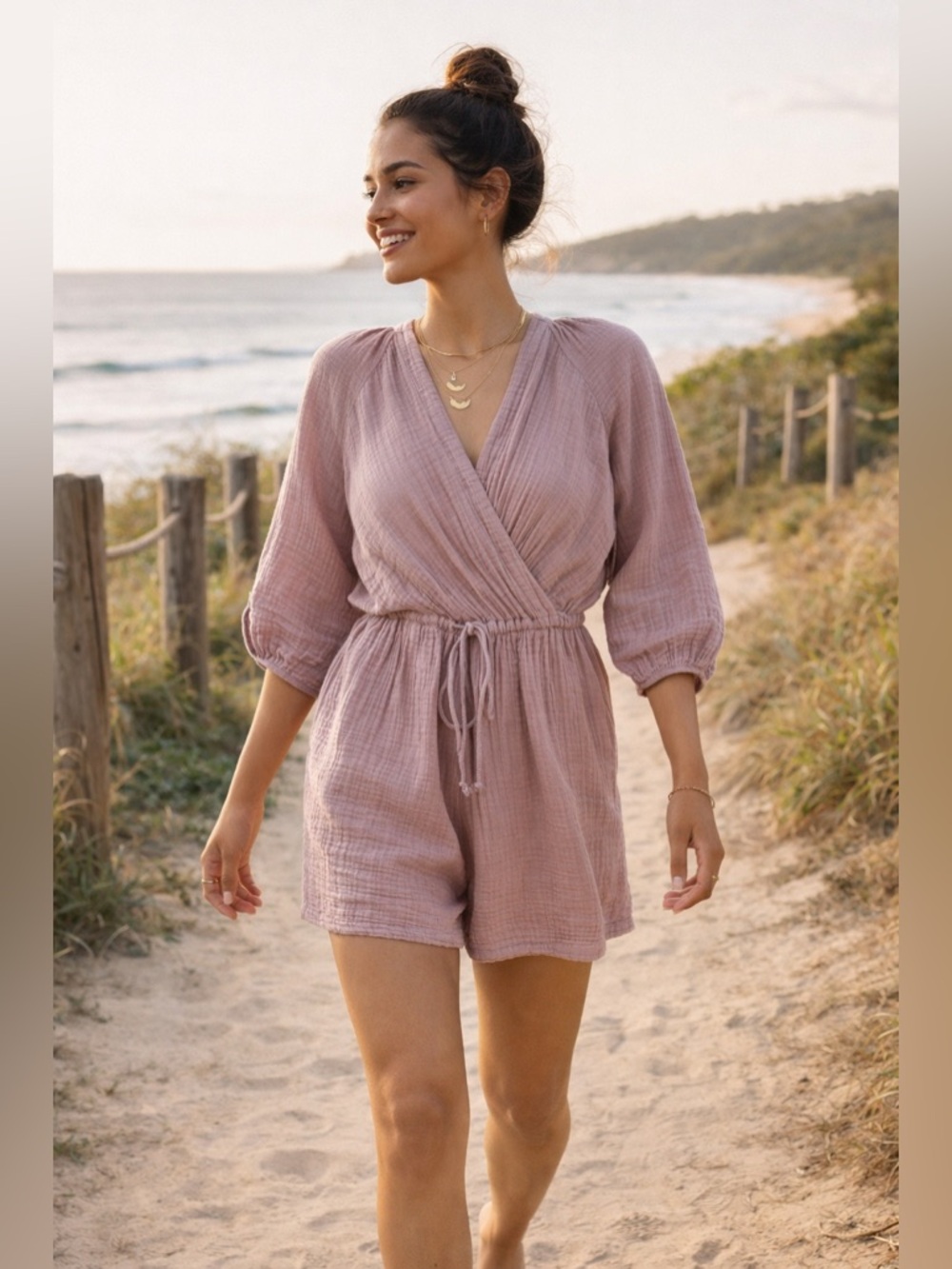 Anthropologie Gauzy Puff-Sleeved Romper Shorts